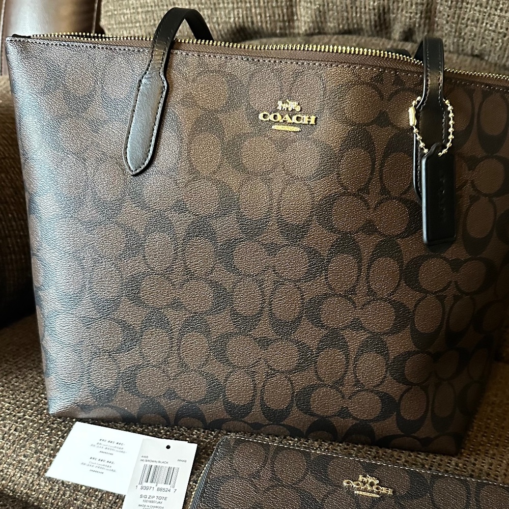 Authentic Coach tote and matching wallet